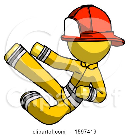 Yellow Firefighter Fireman Man Flying Ninja Kick Left by Leo Blanchette