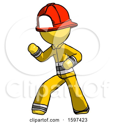 Yellow Firefighter Fireman Man Martial Arts Defense Pose Left by Leo Blanchette