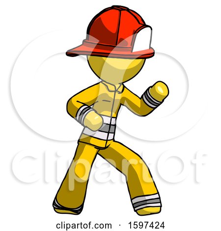 Yellow Firefighter Fireman Man Martial Arts Defense Pose Right by Leo Blanchette