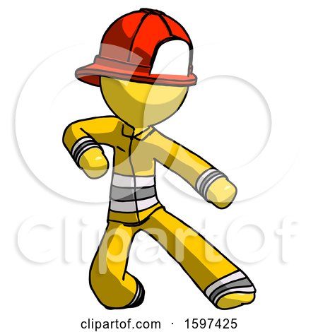 Yellow Firefighter Fireman Man Karate Defense Pose Right by Leo Blanchette