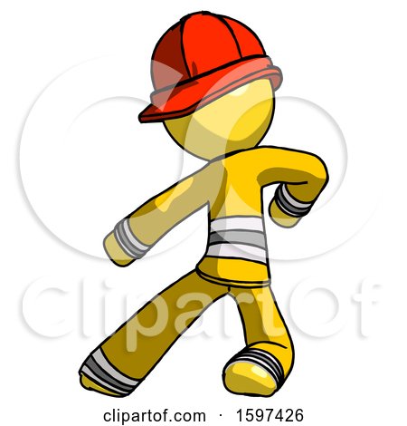 Yellow Firefighter Fireman Man Karate Defense Pose Left by Leo Blanchette