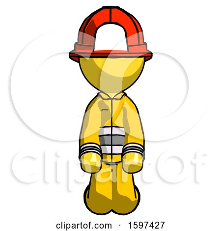 Yellow Firefighter Fireman Man Kneeling Front Pose by Leo Blanchette