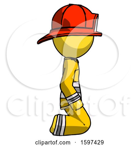 Yellow Firefighter Fireman Man Kneeling Right by Leo Blanchette
