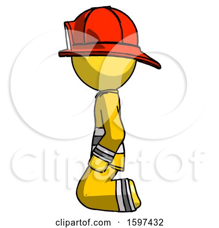 Yellow Firefighter Fireman Man Kneeling Left by Leo Blanchette