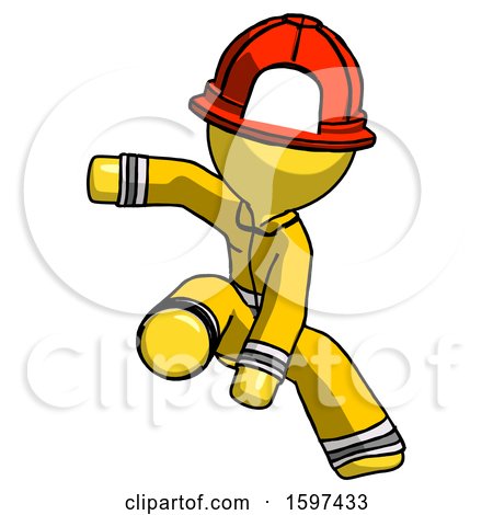 Yellow Firefighter Fireman Man Action Hero Jump Pose by Leo Blanchette