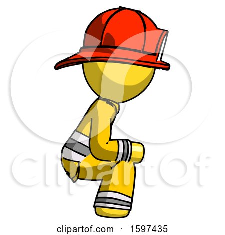 Yellow Firefighter Fireman Man Squatting Facing Right by Leo Blanchette