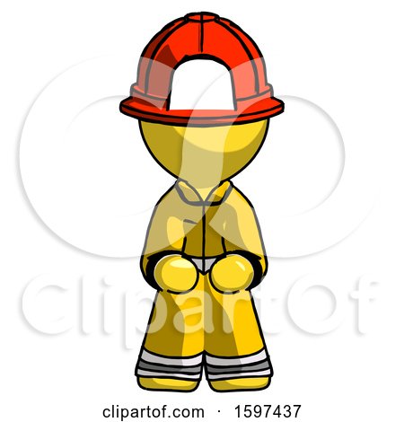 Yellow Firefighter Fireman Man Squatting Facing Front by Leo Blanchette