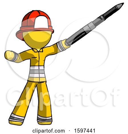 Yellow Firefighter Fireman Man Demonstrating That Indeed the Pen Is Mightier by Leo Blanchette