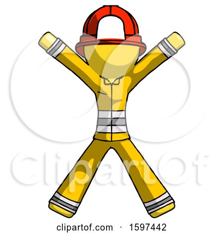 Yellow Firefighter Fireman Man Jumping or Flailing by Leo Blanchette