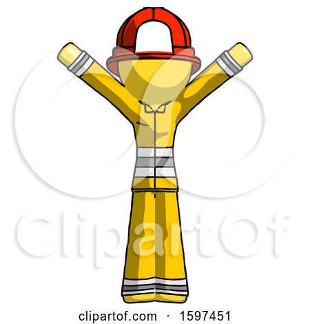Yellow Firefighter Fireman Man with Arms out Joyfully by Leo Blanchette