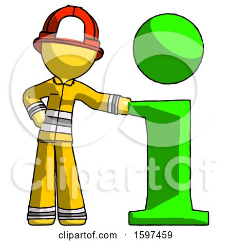 Yellow Firefighter Fireman Man with Info Symbol Leaning up Against It by Leo Blanchette