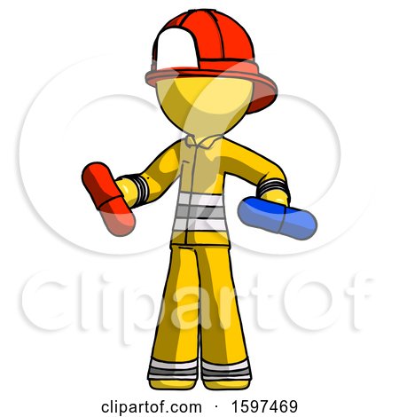 Yellow Firefighter Fireman Man Red Pill or Blue Pill Concept by Leo Blanchette