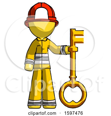 Yellow Firefighter Fireman Man Holding Key Made of Gold by Leo Blanchette