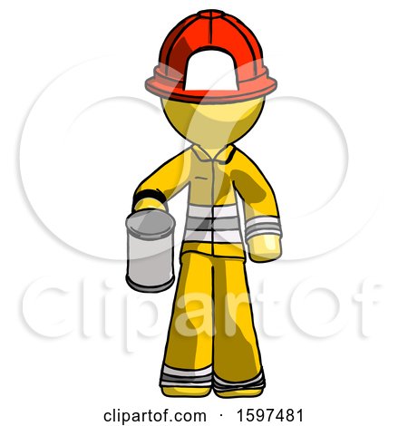 Yellow Firefighter Fireman Man Begger Holding Can Begging or Asking for Charity by Leo Blanchette