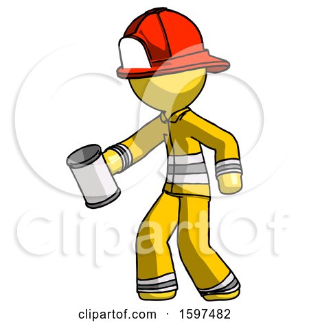 Yellow Firefighter Fireman Man Begger Holding Can Begging or Asking for Charity Facing Left by Leo Blanchette