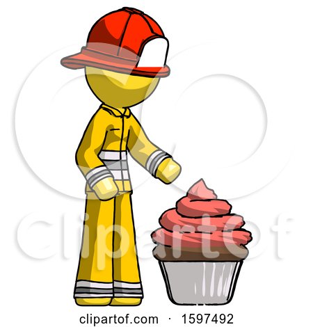 Yellow Firefighter Fireman Man with Giant Cupcake Dessert by Leo Blanchette