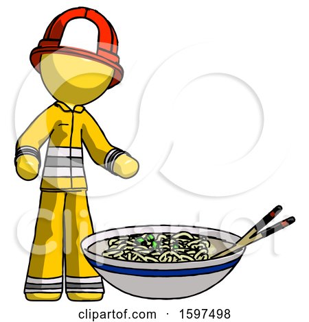 Yellow Firefighter Fireman Man and Noodle Bowl, Giant Soup Restaraunt Concept by Leo Blanchette