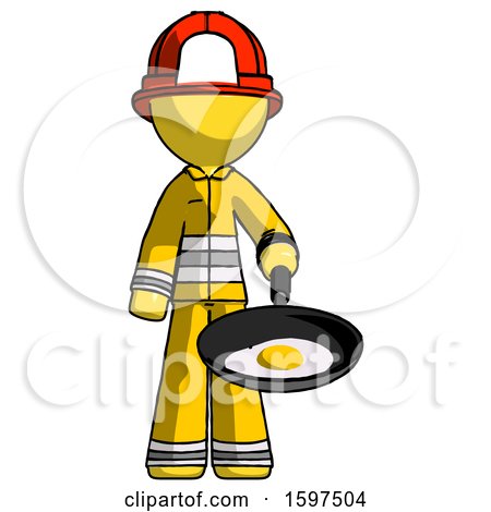 Yellow Firefighter Fireman Man Frying Egg in Pan or Wok by Leo Blanchette
