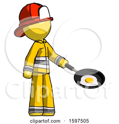 Yellow Firefighter Fireman Man Frying Egg in Pan or Wok Facing Right by Leo Blanchette