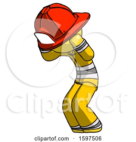 Yellow Firefighter Fireman Man with Headache or Covering Ears Turned to His Left by Leo Blanchette