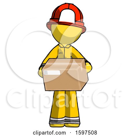 Yellow Firefighter Fireman Man Holding Box Sent or Arriving in Mail by Leo Blanchette