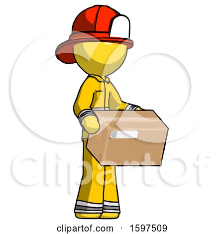 Yellow Firefighter Fireman Man Holding Package to Send or Recieve in Mail by Leo Blanchette