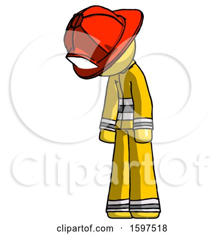 Yellow Firefighter Fireman Man Depressed with Head down Turned Left by Leo Blanchette