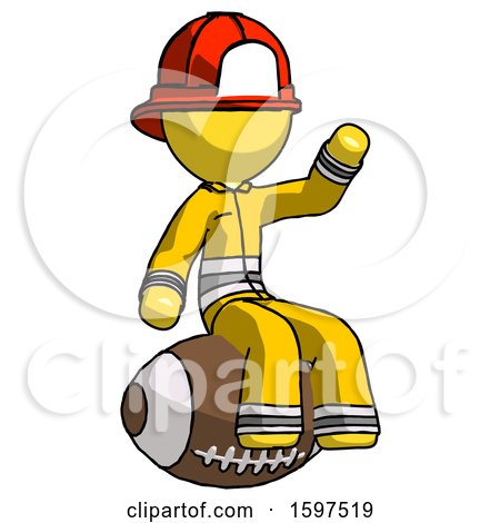 Yellow Firefighter Fireman Man Sitting on Giant Football by Leo Blanchette