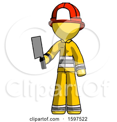Yellow Firefighter Fireman Man Holding Meat Cleaver by Leo Blanchette