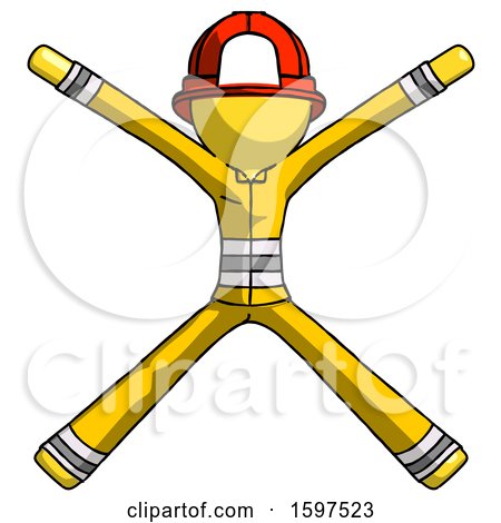 Yellow Firefighter Fireman Man with Arms and Legs Stretched out by Leo Blanchette