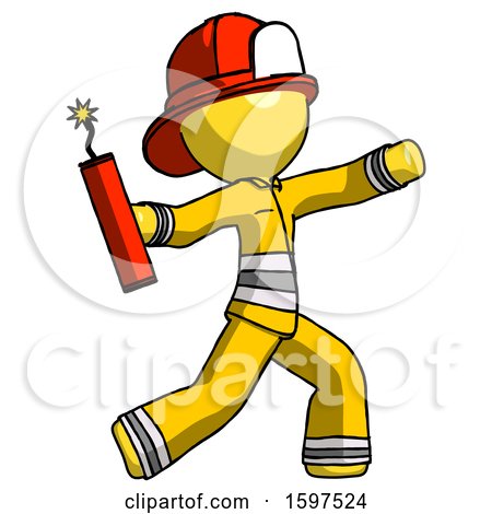Yellow Firefighter Fireman Man Throwing Dynamite by Leo Blanchette