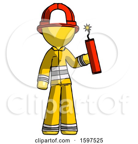 Yellow Firefighter Fireman Man Holding Dynamite with Fuse Lit by Leo Blanchette