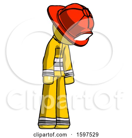 Yellow Firefighter Fireman Man Depressed with Head down Turned Right by Leo Blanchette