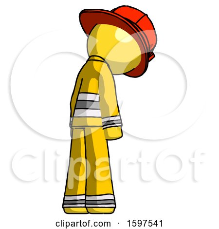 Yellow Firefighter Fireman Man Depressed with Head Down, Back to Viewer, Right by Leo Blanchette