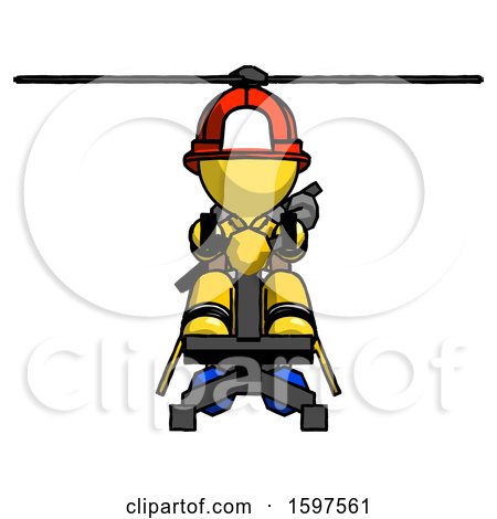 Yellow Firefighter Fireman Man Flying in Gyrocopter Front View by Leo Blanchette