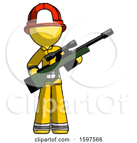 Yellow Firefighter Fireman Man Holding Sniper Rifle Gun by Leo Blanchette