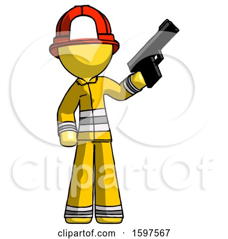 Yellow Firefighter Fireman Man Holding Handgun by Leo Blanchette