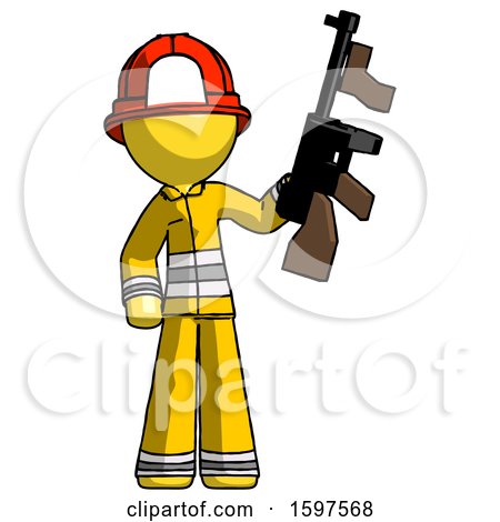 Yellow Firefighter Fireman Man Holding Tommygun by Leo Blanchette
