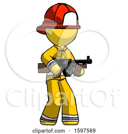 Yellow Firefighter Fireman Man Tommy Gun Gangster Shooting Pose by Leo Blanchette
