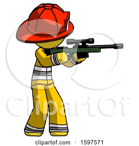 Yellow Firefighter Fireman Man Shooting Sniper Rifle by Leo Blanchette