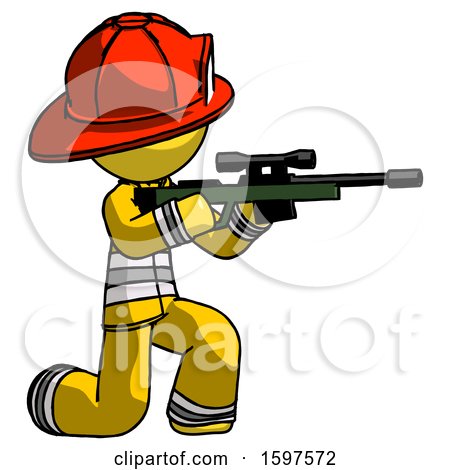 Yellow Firefighter Fireman Man Kneeling Shooting Sniper Rifle by Leo Blanchette