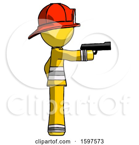 Yellow Firefighter Fireman Man Firing a Handgun by Leo Blanchette