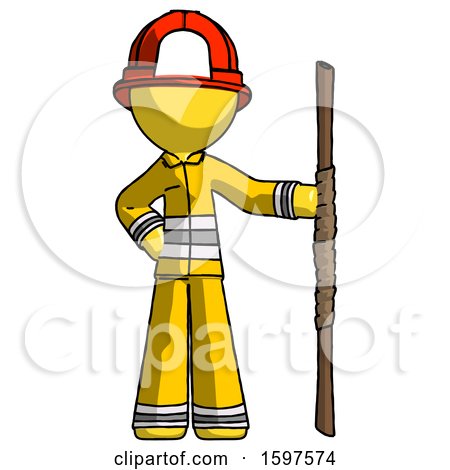 Yellow Firefighter Fireman Man Holding Staff or Bo Staff by Leo Blanchette