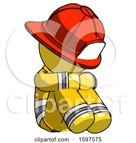 Yellow Firefighter Fireman Man Sitting with Head down Facing Angle Right by Leo Blanchette