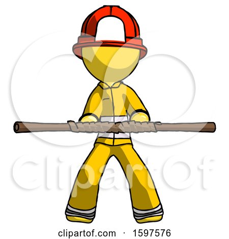 Yellow Firefighter Fireman Man Bo Staff Kung Fu Defense Pose by Leo Blanchette