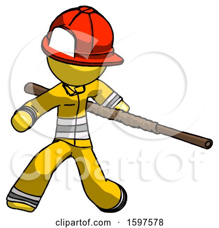 Yellow Firefighter Fireman Man Bo Staff Action Hero Kung Fu Pose by Leo Blanchette