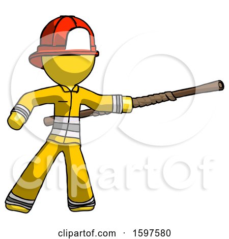 Yellow Firefighter Fireman Man Bo Staff Pointing Right Kung Fu Pose by Leo Blanchette