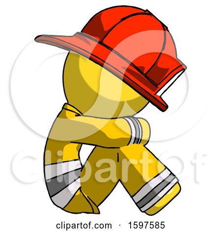 Yellow Firefighter Fireman Man Sitting with Head down Facing Sideways Right by Leo Blanchette