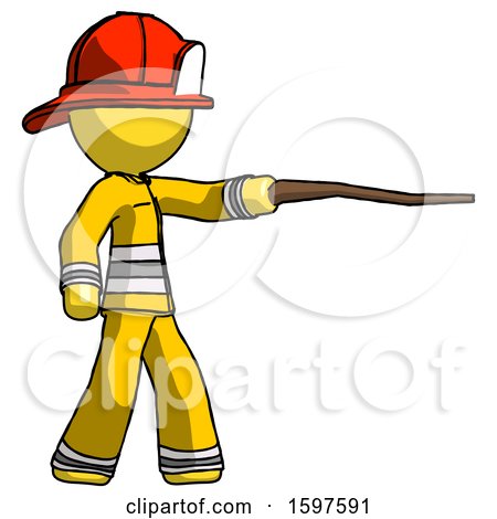 Yellow Firefighter Fireman Man Pointing with Hiking Stick by Leo Blanchette
