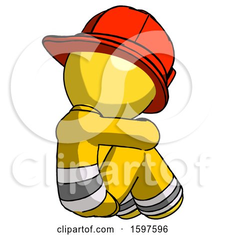 Yellow Firefighter Fireman Man Sitting with Head down Back View Facing Right by Leo Blanchette